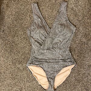 Garnet Hill White and Olive Swimsuit